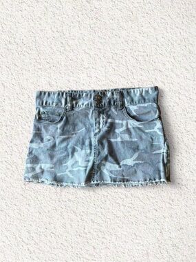 Better Be Camo Denim Mini Skirt in Blue Gray